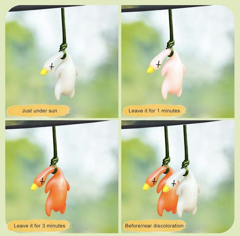 4 PCS Car Mirror Hanging Accessories Color-Changing Roast Duck Ornament – Funny Swinging Rearview Mirror Decor, Unique Auto Accessories, Creative Gift