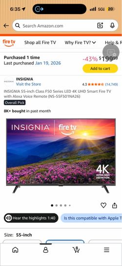 Insignia TV 55inch - less than a year old