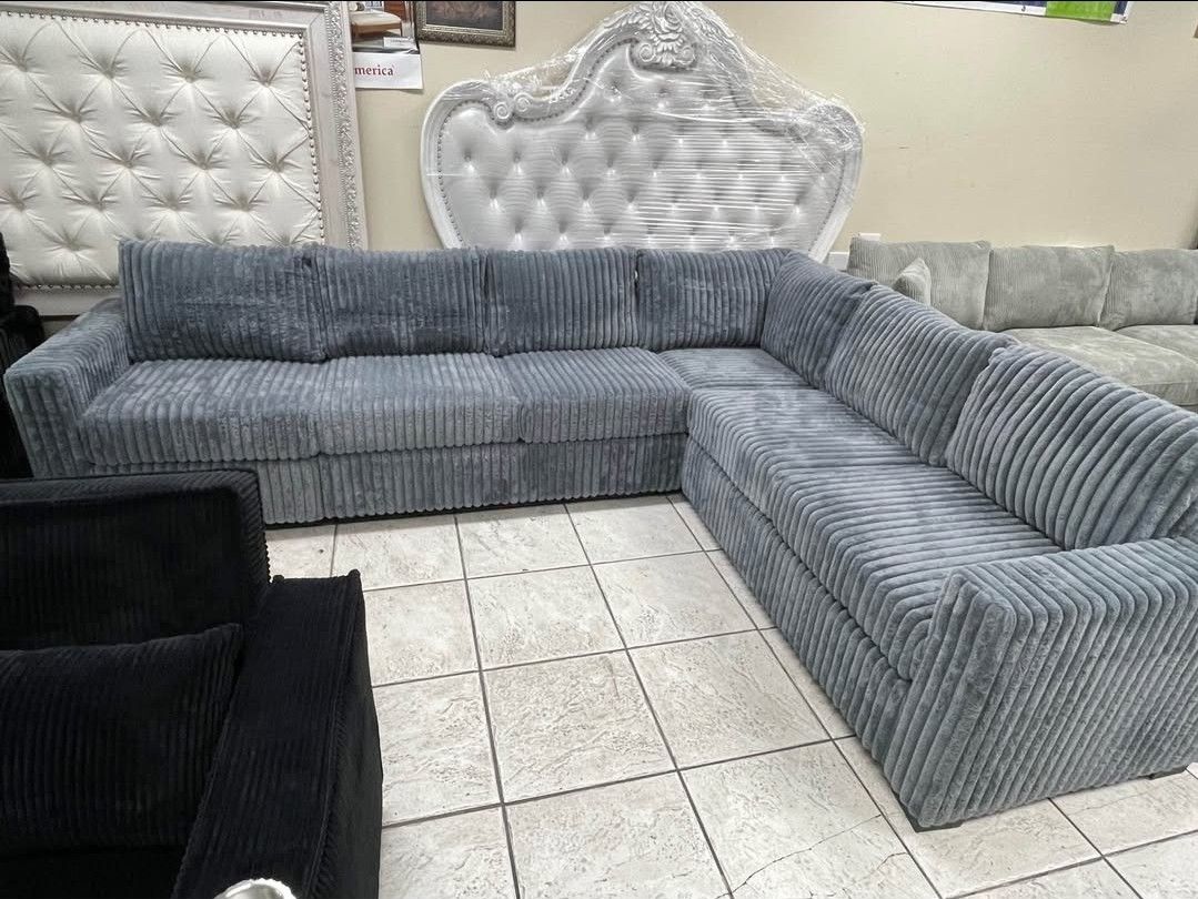 GREY SMOKY BRAND NEW CORDUROY SECTIONAL SAME DAY DELIVERY