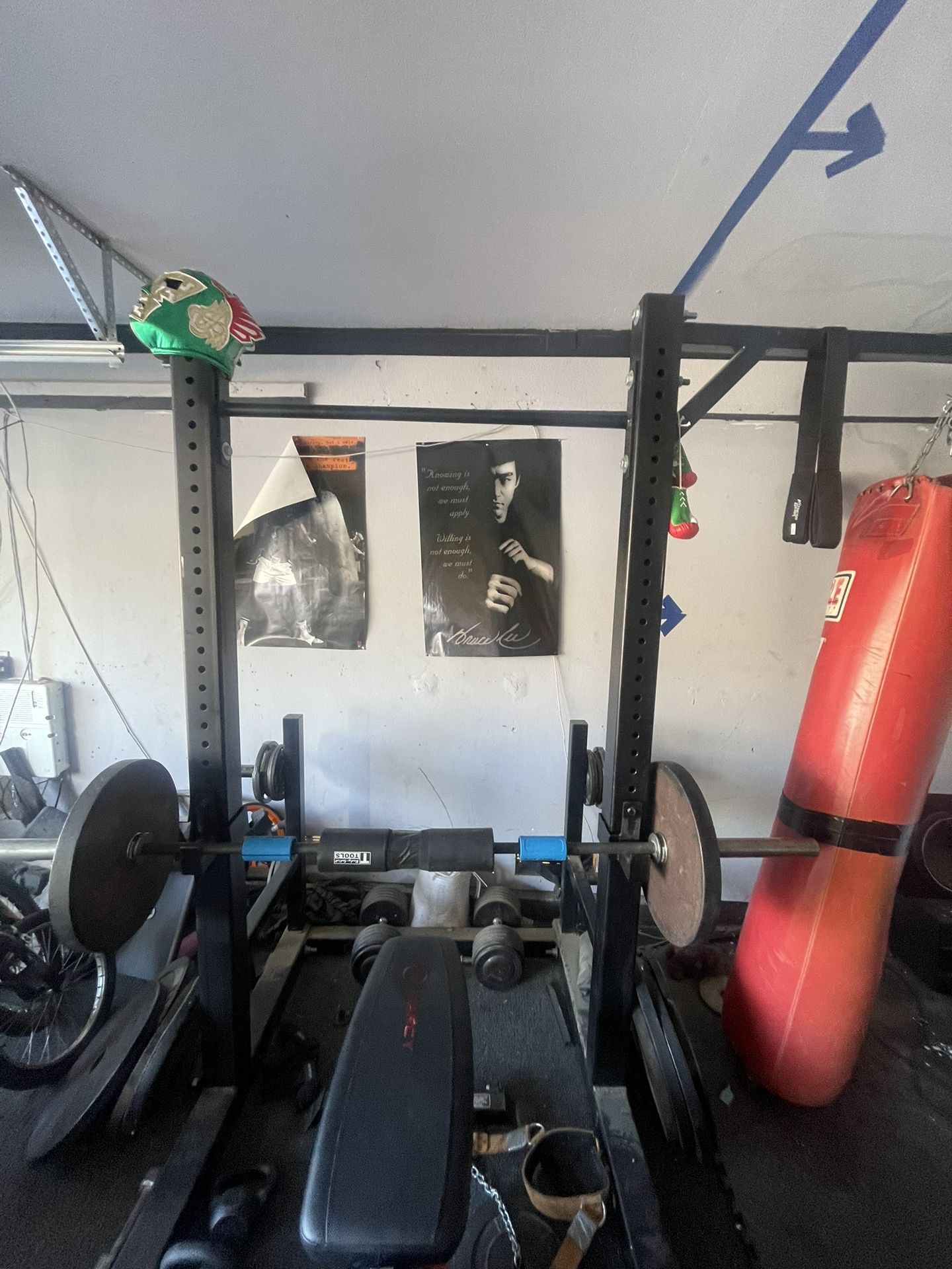 Bench Press, Squat Rack, Pull Up , Dip Bar , Punching Bag