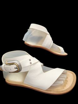 Rag & Bone Ventura White Leather Flat Sandals Ankle Cuff Buckle Womens Size 36/6