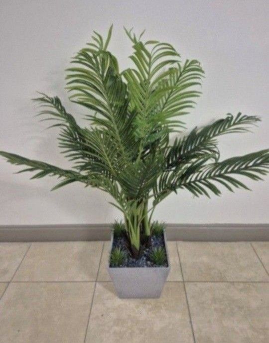 4ft Areca Palm with Lapiz Lazuli Stone / Gypsophila / Succulents in a Square Blue Planter @ Lasting Creations