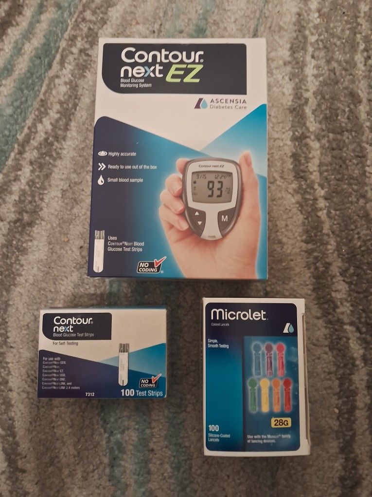 Contour Glucose Monitor, Test strips & Lancets