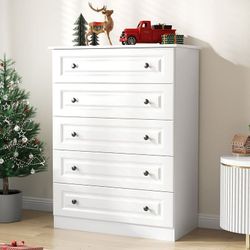 Dresser for bedroom,5 Drawer Dresser Tall White Dresser with Large Storage Space, for Bedroom,Hallway,Entryway