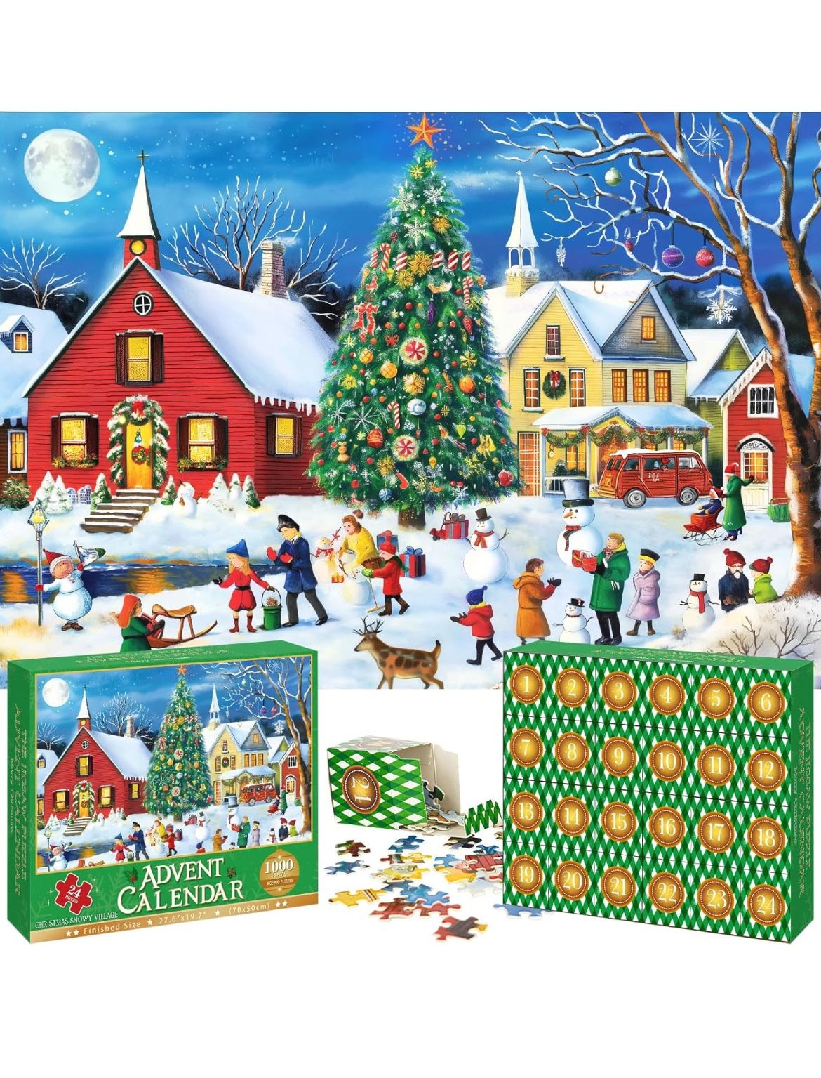  Advent Calendar 2024 Jigsaw Puzzles for Adults and Kids, 24 Boxes 1000 Pieces Christmas Puzzle - Snow Village, Christmas Countdown Calen