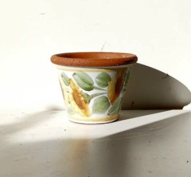 Vintage Terra Cotta Glazed Ceramic Floral Flower Print Plant Pot/ Plant Planter/ Flower Pot Patio Garden 