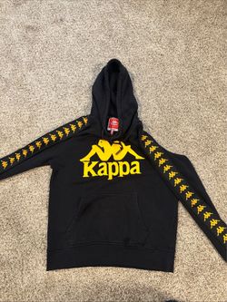 Kappa Men’s Black and Yellow Pullover Logo Hoodie Spellout Size M