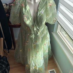 Plus Size tulle Green Embroidery Dress