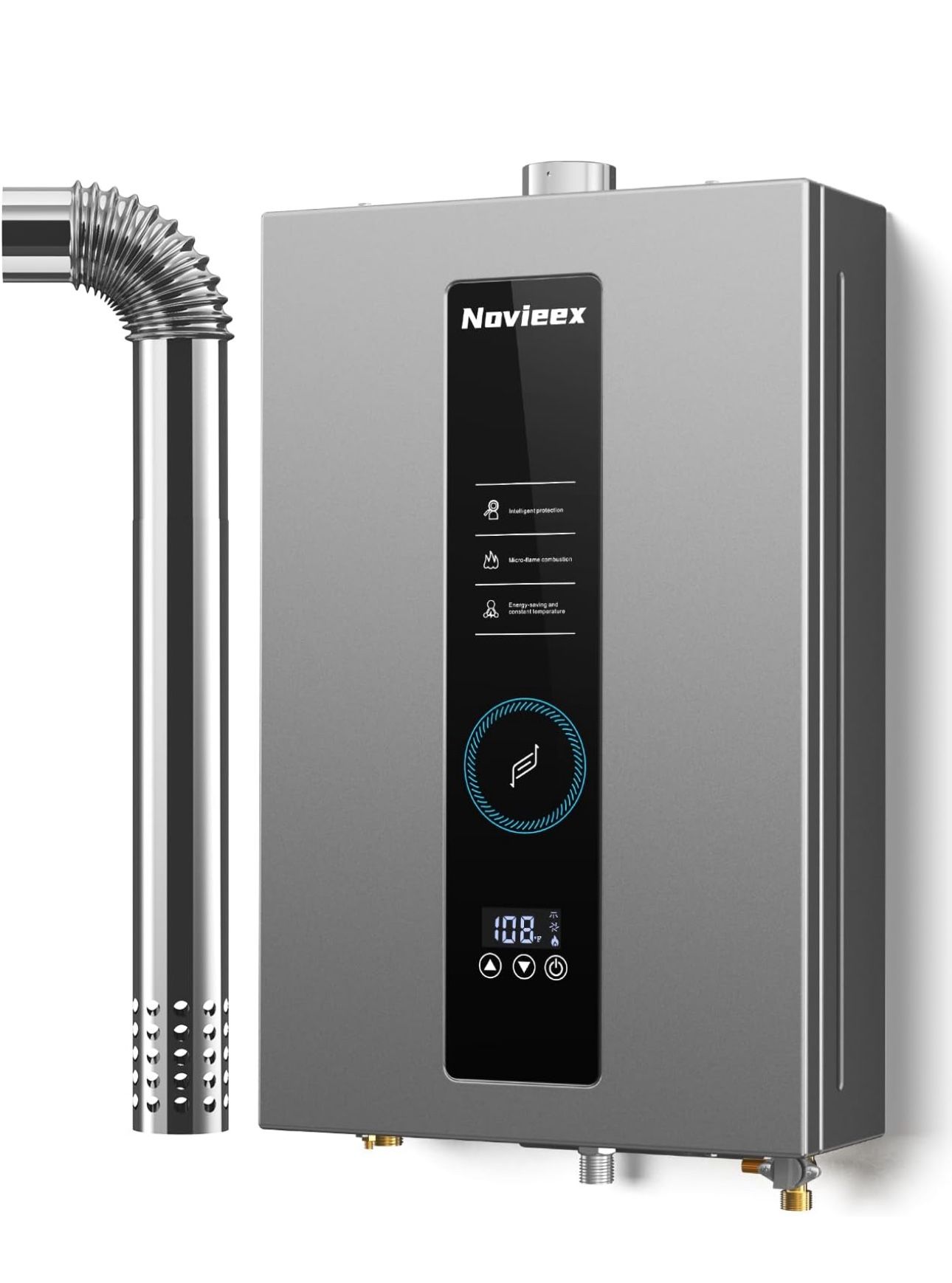🔥Brand new🔥 Tankless Water Heater, Novieex On Demand Water Heater Natural Gas, Up to 3.6 GPM, 86,000 BTU Instant Hot Water Heater with LED Display, 