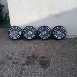 14 X 7 Cross Laced 72 Spoke Wire Wheels  With Tires