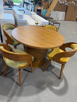 New-43.5”Round Dining Table with 4 of mix colors wood chairs