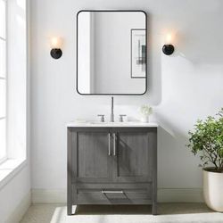 New 36” Grey Bathroom Vanity w/ White Stone Top – Open Box - Delivery Available