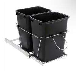 Sliding Pull Out Double Trash Bins 35 Quart Kitchen Cabinet Black