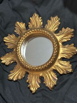 Vintage Petite Starburst Sunburst Gilded Wood and Composition Mirror, Italy