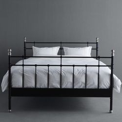 Queen Metal Bed Frame with Wood Slated Bed Base