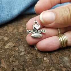 Sterling Silver I Love ♡ Football Pendant Charm For Necklace/ Bracelet