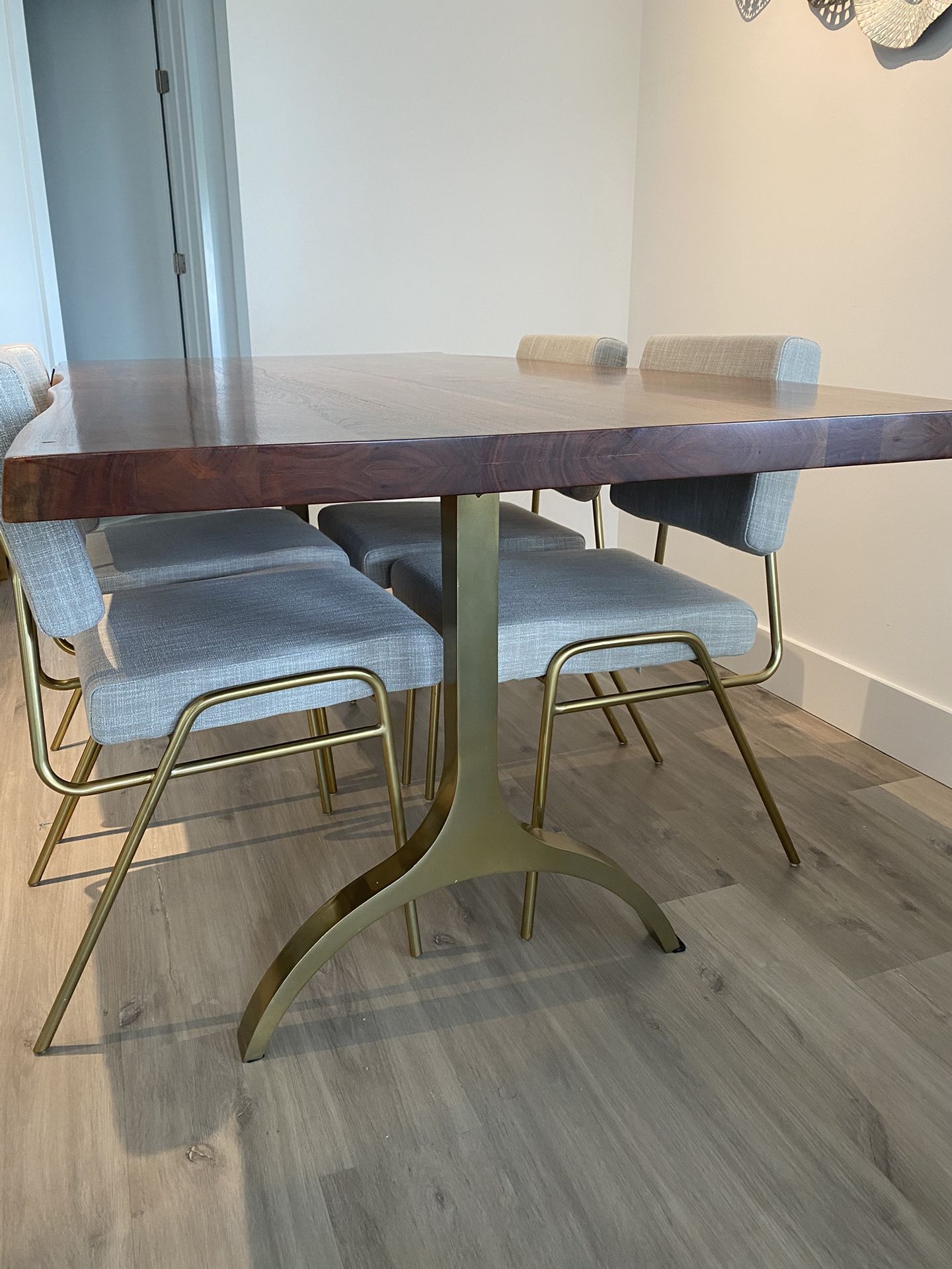 Cast Trestle 68" Dining Table, Burnished Amber/Antique Brass - Table Only, Chairs Not Included