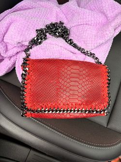 BORSE IN PELLE Red Snake Embossed Chain Strap Handbag