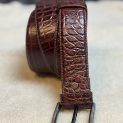 Men’s Brown Genuine Leather Belt Embossed Texture Gunmetal Buckle US XL 