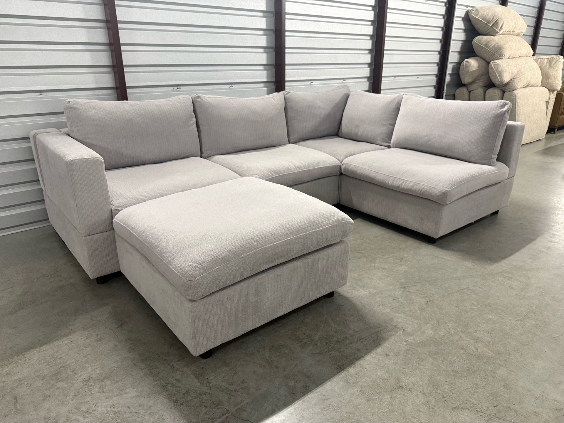 Gray Cloud Couch With Storage Ottoman