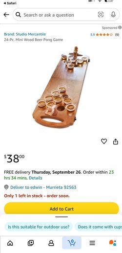 Wooden Mini Beer Pong Tabletop Set, New In Box