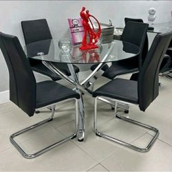 Dining Table Set 4 Chairs Round Table Set