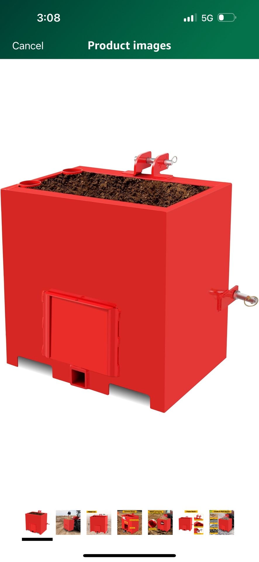 3 Point Ballast Box, 800lbs Capacity Heavy Duty Steel Tractor Ballast Box with 2" Hitch Receiver for Category 1 Tractor Attachment, Red