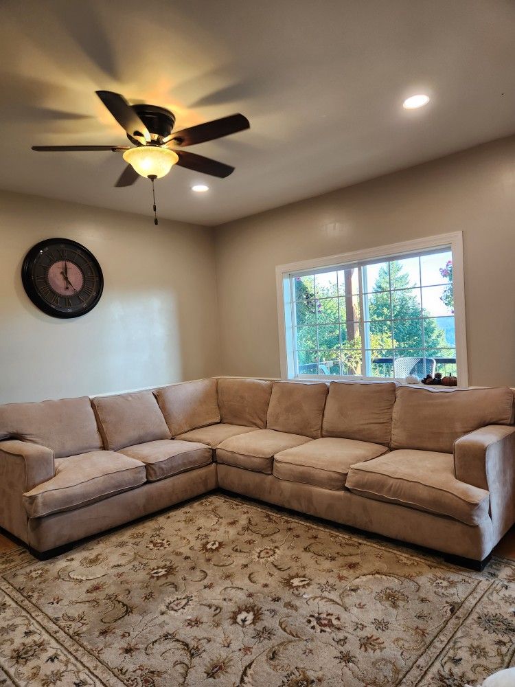Tan Oversized Sectional Sofa With Ottoman