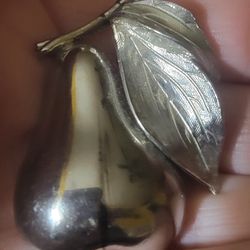 Silver Tone Pear Brooch/Pin Used