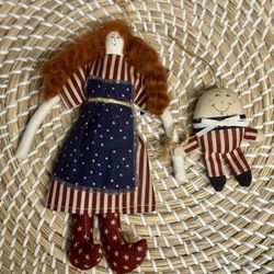2 Virginia Killmore Primitive Raggedy Ann & Humpty Dumpty Christmas Ornaments