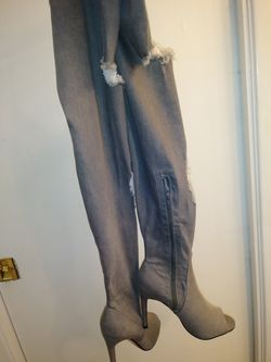 Grey thigh high boots