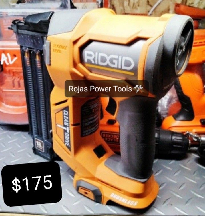 hot ridgid 18v brushless cordless 18gauge 1/8in brad nailer tool