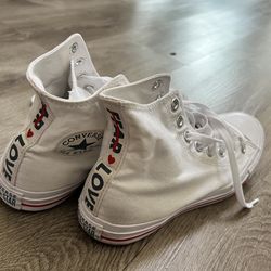 White High top Converse “Fear Love” US 8.5 W
