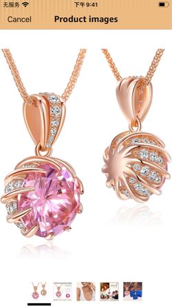 Rose Gold Pink Crystal Pendant Necklace