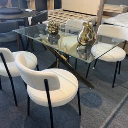 Five-piece glass dining table and chair set，$320