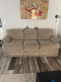Very Light Olive Green Microfiber 3-Cushion Sofa