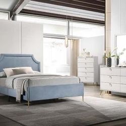 Brand New 4PC Light Blue Velvet Bedroom Set