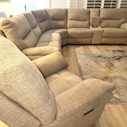 - Anderson Sand Beige 130" 6 Piece Power Reclining Modular Sectional | Power Headrest And With USB AND including Power Recliner