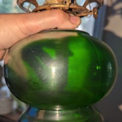 Vintage Green Glass Lantern With Feet