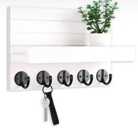 White Key Holder and Mail Storage for Wall