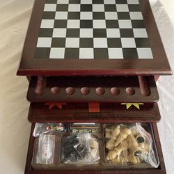 Deluxe 15-in-1 Tabletop Wooden Game Center with Storage Drawer