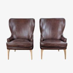 Pair of Leather Wingback Chairs