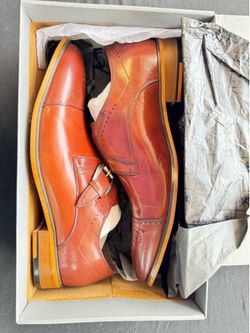 NEW! Stacy Adams Men’s Kimball Leather Cap Toe Monk Strap Shoes Kimball Chestnut/Marron