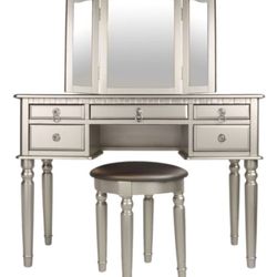 Gold Color Vanity Set With Stool & Mirror 