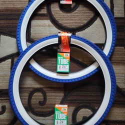 NEW Bicycle Bmx Cruiser Tires 24" Blue White Wall