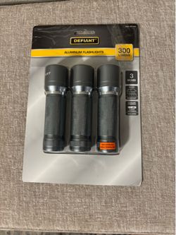 New in the package -  3-pack of Defiant 300 Lumens Aluminum Flashlights