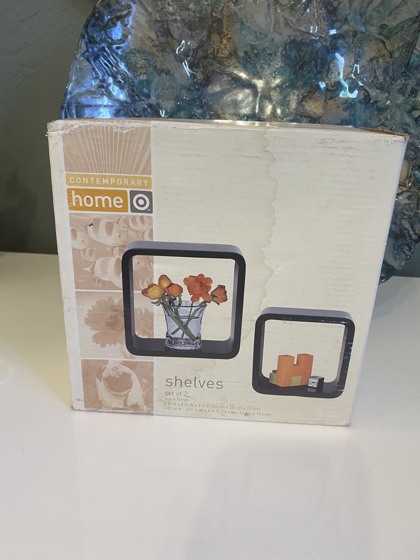 New Target Contemporary Home Black Wood Finish Square Wall Shelves - Set of 2