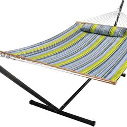 Portable Outdoor Hammock with Stand, Heavy Duty Hammock with Carrying Bag, Soft Pillow, Balance Ropes  Heavy Duty Hammock for Two – 500 LBS