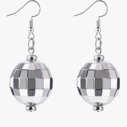 Disco Ball Mirrorball Silver Earrings for Women