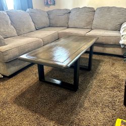 Solid Wood Coffee Table – Modern dark green legs- refurbished